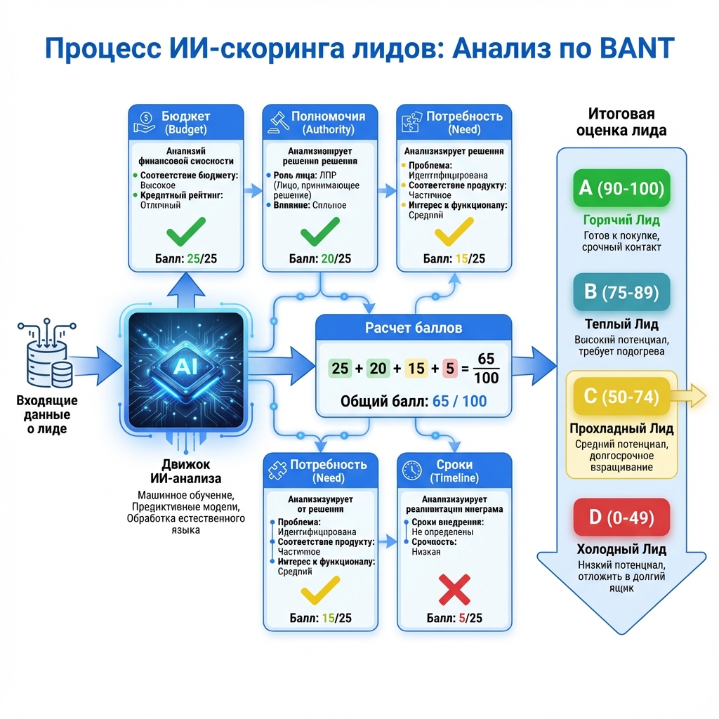 Визуализация процесса AI Lead Scoring с анализом BANT