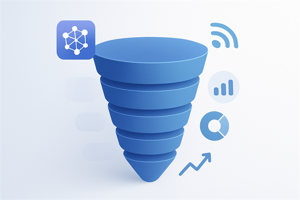 Схема AI-воронки продаж: 6 уровней от захвата сигналов до прогноза с метриками на каждом этапе