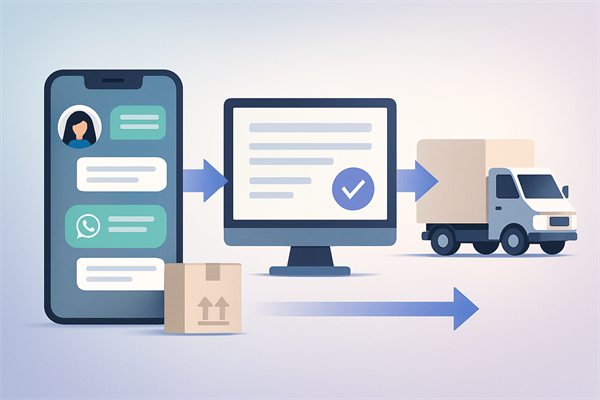 Инфографика: обработка B2B-заказа из WhatsApp – сообщение → заказ → отгрузка