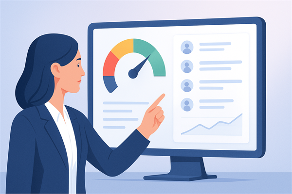 Дашборд Customer Health Score: карта клиентов по зонам риска (зелёная, жёлтая, красная) с показателями NPS и активности