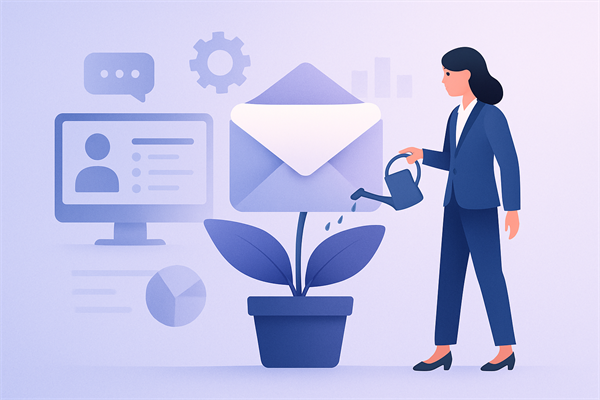 Схема nurturing-цепочки с условным ветвлением: открыл письмо - переход к кейсу, не открыл - альтернативный подход