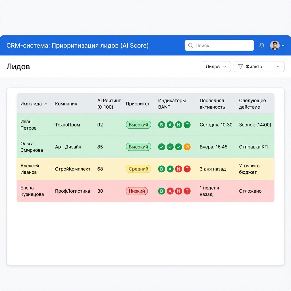 CRM дашборд с приоритезацией лидов на основе AI скоринга