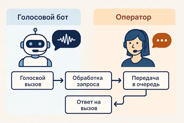 Диаграмма работы голосового бота и оператора в колл-центре