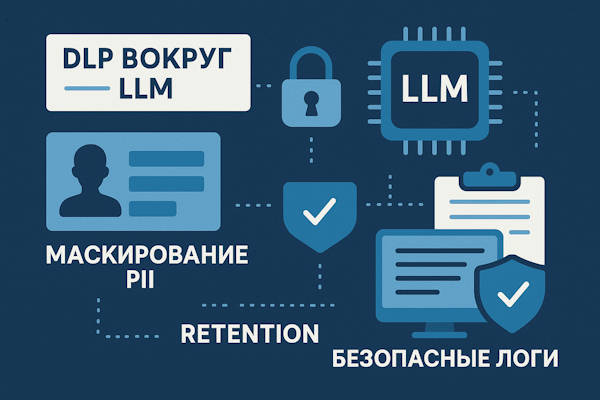 Схема DLP вокруг LLM: редактирование PII, retention и роли