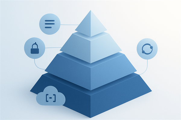 Пирамида интеграции: API-вызов это основание, сверху нормализация, события, права, идемпотентность, наблюдаемость