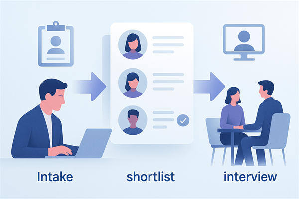 Инфографика: процесс подбора в агентстве — intake → shortlist → интервью