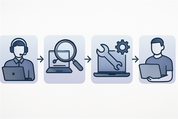 Инфографика: статус ремонта техники — приём → диагностика → ремонт → выдача