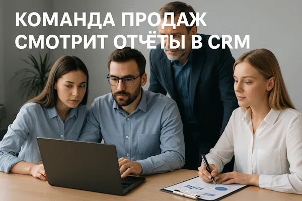 Команда продаж смотрит отчёты в CRM
