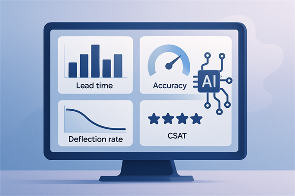 Дашборд метрик AI-процесса: lead time, accuracy, deflection rate, CSAT