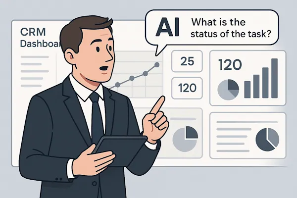 Руководитель задаёт вопросы AI-чату над CRM-дешбордом