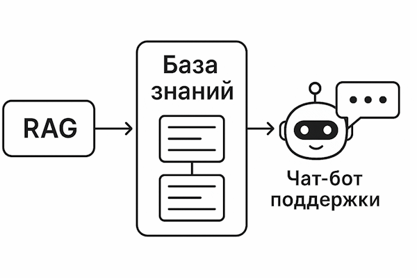 Схема RAG с базой знаний и чат-ботом поддержки