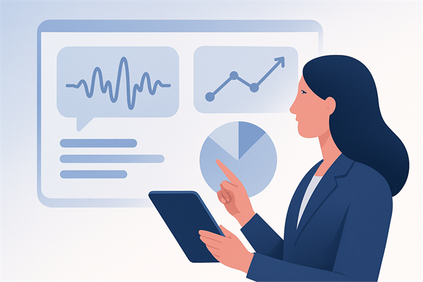 Дашборд с метриками анализа речи: Talk Ratio, Filler Words, Question Rate