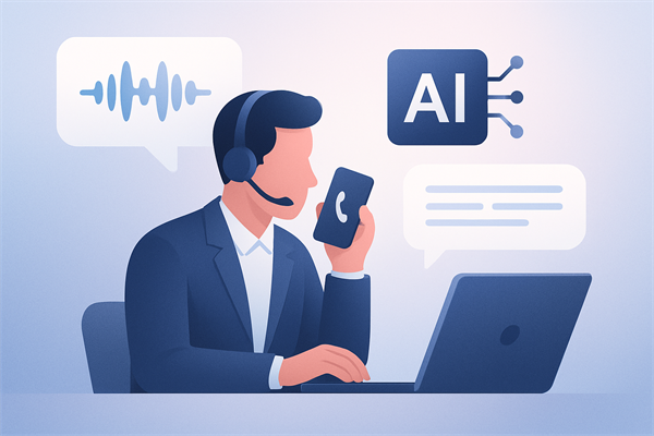 Транскрипт звонка в CrmAI: диалог по ролям с отметками времени и выделением ключевых моментов