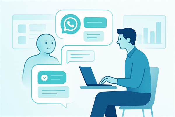 Разработчик в чате с ИИ-агентом настраивает номер WhatsApp Business и шаблоны сообщений