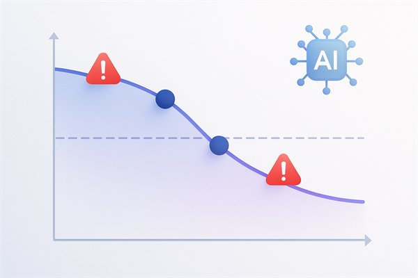 График дрейфа качества AI-модели со временем и точки срабатывания алертов